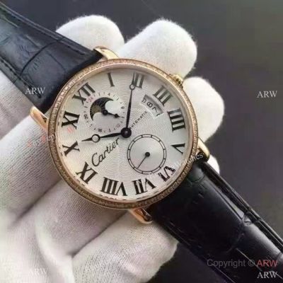 Copy Swiss Cartier Louis Moon Phase Watch Rose Gold Diamond Bezel